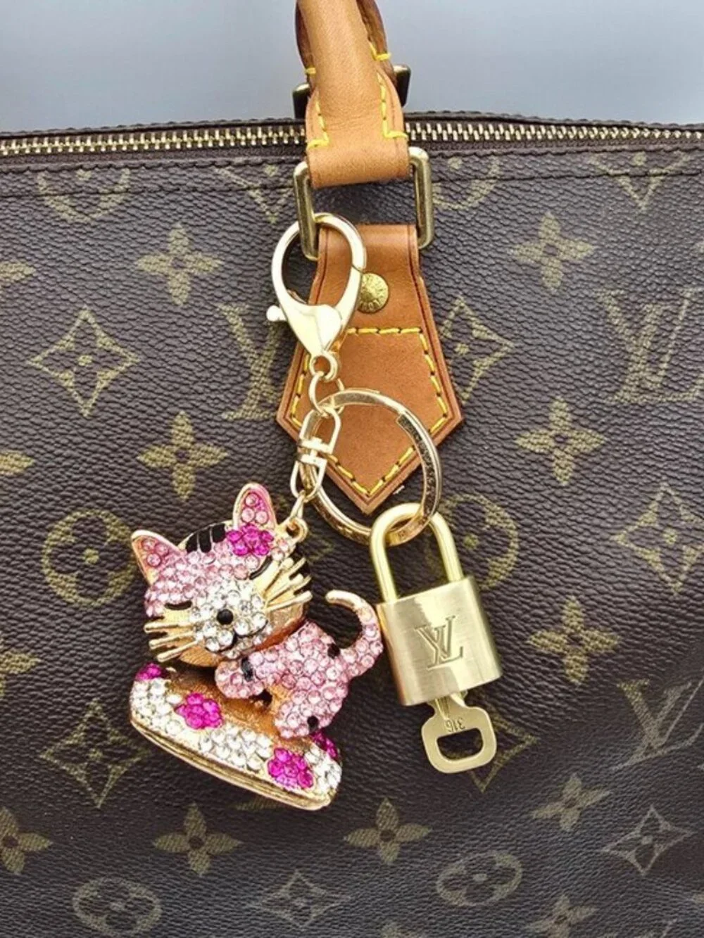 Louis Vuitton Gold Padlock Key 🔒 Authentic LV Charm + Unbranded Cat Keychain